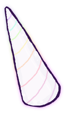 A white unicorn horn, with a subtle rainbow glitter sheen